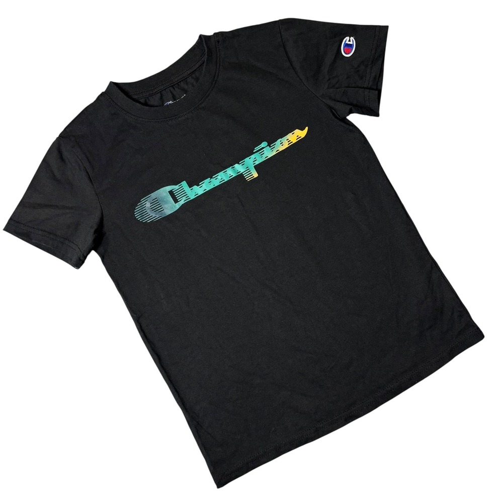 Champion Youth Black Graphic T-Shirt Short Sleeve Size S